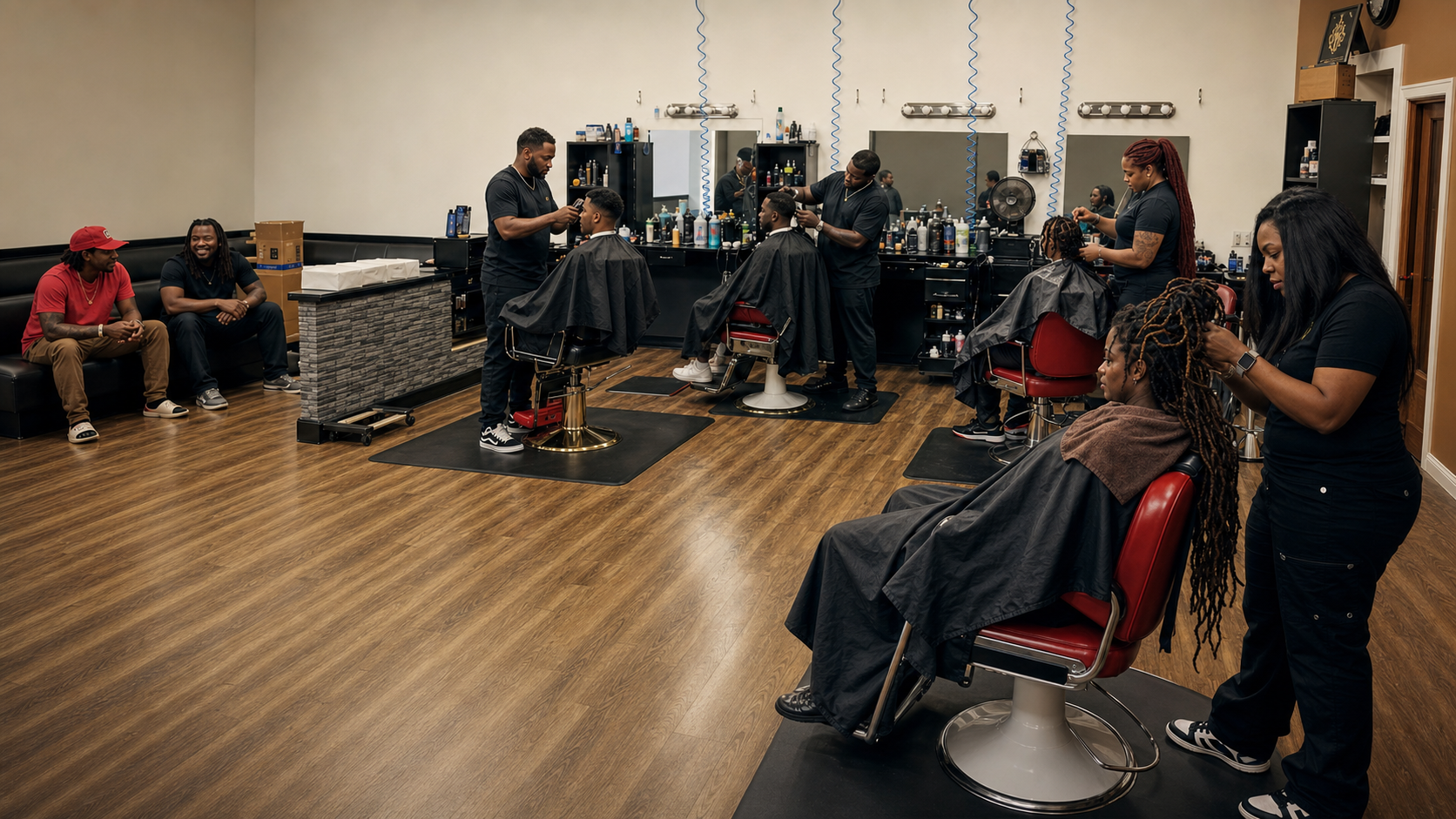 A busy afternoon at Manns Finest Barbershop and Salon